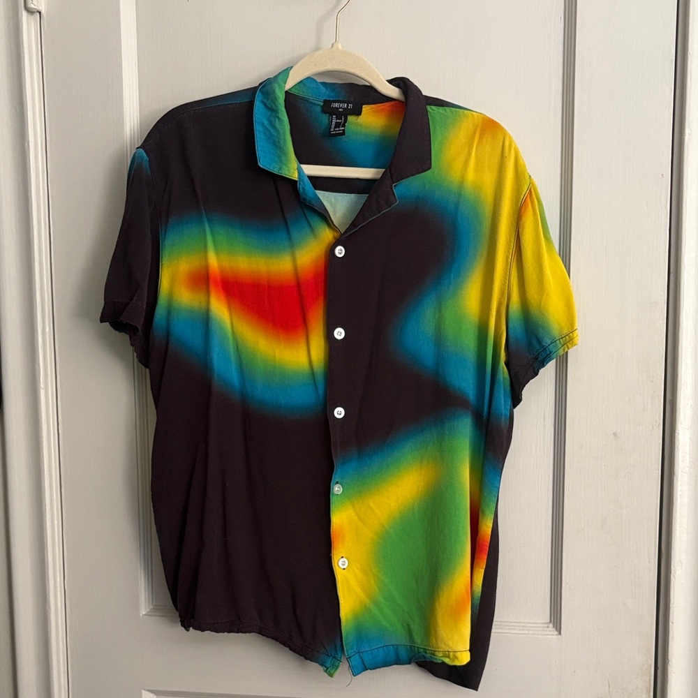 Forever 21 Men's Vibrant Tie-Dye Button Down Shirt